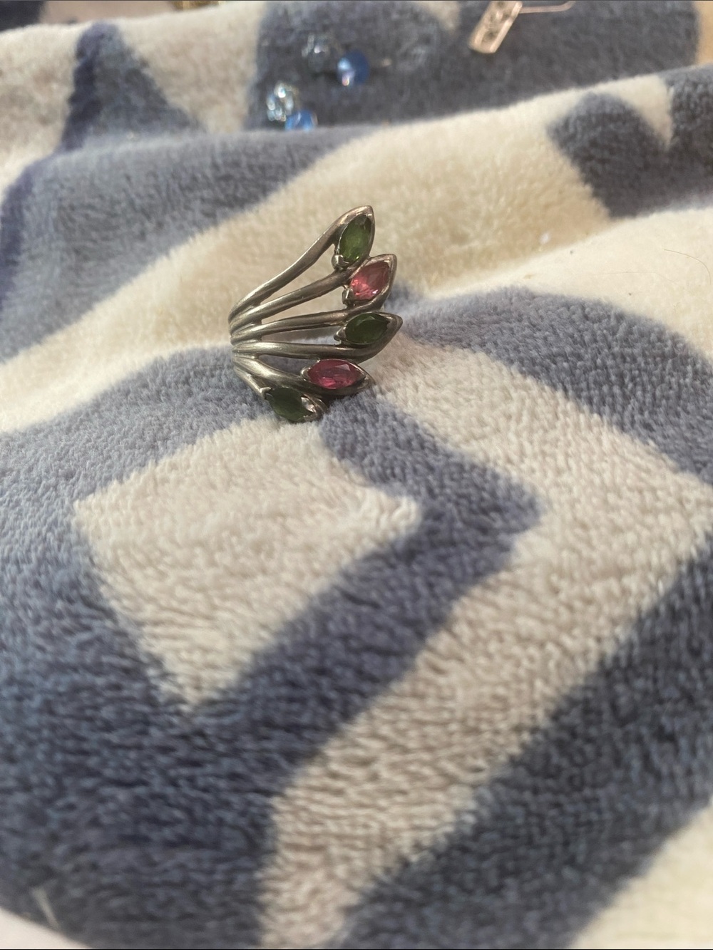 Vintage 925 Silver Pink Green Tourmaline Fanned Bypass Ring CCC